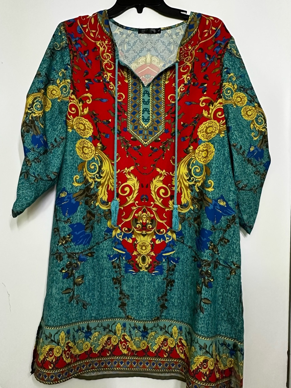 Urban Coco Bohemian Floral Print Men’s Kurta Shirt - Teal & Red